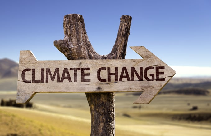 Climate Change wooden sign with a desert background-1