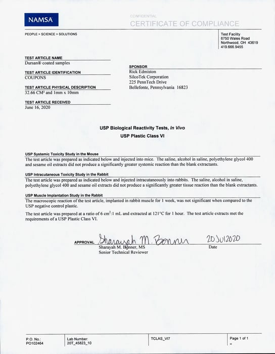 USP Class VI certificate 20T_45823_10